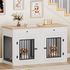 60inche Wooden Dog Crate Furniture With Removable Divider   Storage Drawers