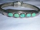 Stunning  Bold Vintage Sterling Silver Turquoise Heavy Woven Band Bracelet 