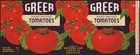 Vintage Label Greer Tomatoes Greer Bros And Day Marshfield Missouri Unused Nrmt 