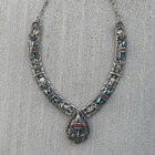 Signed Lt Native American Southwest Sterling Silver Turquoise Coral Necklace Vtg