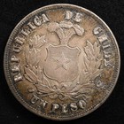 Chile 1 Peso 1877  Coin  Silver  Inv f687