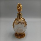 Vintage Stylebuilt Ornate Gold Roses Flower Glass Perfume Bottle 2 5  X 4 5  