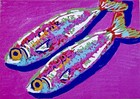 Mini Print  Aceo Size  Atc  Fish  Sardines  Bright  Colorful  Two Little Guys