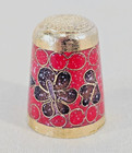 Vintage Cloisonne Enamel Sewing Thimble Floral Gold   Red Accents Blue Interior