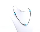 Pure Arizona Turquoise Necklace With Sterling Silver Navajo Pearls Lobster Clasp