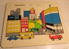 Vintage Wooden City Wood Puzzle Fisher Price   557 Ages 2-4 Tray 12 Pc Belgium