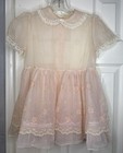 Vintage Girls Sheer Organza Floral Dress Pink Lace Collar Size 3-4t Easter Party