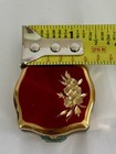 Vintage Stratton Pill Box Red W gold Inlay Flower Small  - Made In England