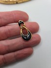 2 Pr Vintage Art Deco Inspired Earrings Black Enamel Goldtone Teardrop