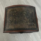 Vintage Wooden Treasure Chest Box Featuring Embossed Brass
