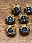 Antique Vintage Set Of 8 Blue Glass Rhinestone Centered In Brass Buttons  a-q82 