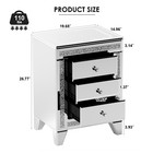 Modern Led Mirrored Nightstand Silver Side Table 3 Drawers wireless Charging usb