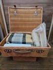 Vintage  70 s Complete Picnic Basket Wicker Suitcase Leather Handle New