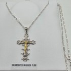 925 Sterling Silver Jesus Christ Crucifix  Filigree Cross Pendant Chain Necklace