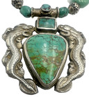 Vintage Tibetan Silver Turquoise Stone Bead Chunky Statement Necklace Serpents
