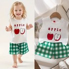 2pcs Kids Baby Girls Toddler Outfit Clothes Summer T-shirt Tops plaid Shorts Set