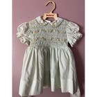 Polly Flinders Vintage Hand Smocked Dress Mint Green Floral Toddler 2 Peter Pan