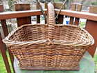 Vintage Fluted Wicker Plywood Bottom Hand Basket