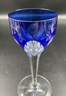 Antique Cobalt Blue Cut To Clear Crystal Wine Goblet French Bohemian Moser 