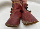 Antique Victorian Red Leather Baby Shoes Boots Buttons American Folk Art