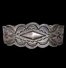 Early Navajo Whirling Log Stamp Work Repousse Ingot coin  Silver Cuff Sz 6-5 8 