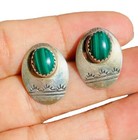 Vintage Navajo Native American Sterling Silver Malachite Hand Stamp Earrings