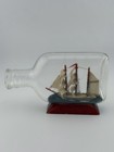 Vintage Ship In A Bottle Folk Art Diorama 3-masted Sailing Ship On Wood Base