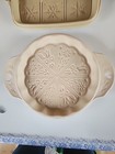 2 Brown Bag Ceramic Shortbread Pans Round Flowers  Snowflake Square