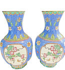 Pair Of Antique Chinese Hand Painted Canton Enamel Vase W peony   Bird