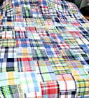 Pottery Barn Kids Madras Full Queen Reversible Quilt Plaid Patchwork Blue Green