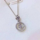 2ct Round Real Moissanite 14k White Gold Plated Halo Pendant Necklace Free Chain