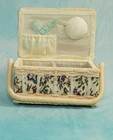 Vintage Floral Tapestry Sewing Basket Woven Wicker Handle Box Storage