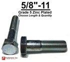 5 8-11 Hex Bolt Zinc Plated Grade 5 Cap Screw Coarse Thread  pick Length   Qty 