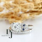 Moissanite Bridal Set Engagement Ring 2 50 Carat Round Cut Solid 14k White Gold