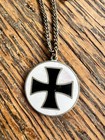 Vintage 1950 s Surfer Surfboard Enamel Maltese Cross Medal Loved Necklace 24 