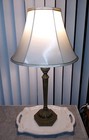 Vintage Style Bronze Brass Table Lamp Slim Candlestick Light Bell Cream Shade