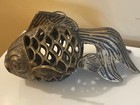 Vtg Cast Iron Japanese Goldfish Candle Holder Hanging Lantern Garden Lamp-heavy