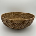 Vintage Large Reed Wicker Round Basket 13  With Pedestal Base Woven Brown