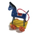Wooden Pull Toy Horse Vintage Folk Art Blue Yellow Red Wheels 2 