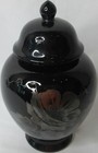 Fenton Lidded Temple Ginger Jar Urn Black Silver Handpainted Diane Gessel 1980s