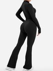 Yeoreo Women Long Sleeve Flare Workout Jumpsuit Zip Up Romper Bottom Pants L New