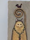 E Smithson Signed 3-d Folk Art Yellow   Black Cat Wall Decor