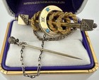 Antique Victorian Gold Filled Crescent Moon Brooch 2 Pin Jabot  Blue Seed Read