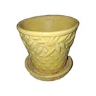 Vintage Mccoy Yellow Quilted Leaves Pattern Planter With Attached Saucer 3 5  T