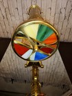 Vtg 11  Large Brass Dual Wheel Kaleidoscope W  Ornate Stand  Stained Glass wow 