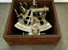 Nautical Antique Brass Style Astrolabe German Marine Sextant W mirror Wooden Box