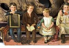 Children Sitting On Bench Reading Victorian Die Cut Scrap - L5