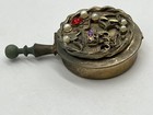 Vintage Brass Rhinestone And Pearl Pill Box Hinged Lid W  Handle