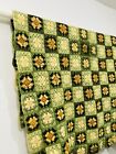 Vintage Wool Granny Square Afghan Crochet Throw Blanket 70s 60s Green Olive Brow