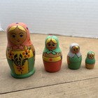 Vintage Russian Nesting Dolls 4 Hand Painted Wood Figurines Stacking Dolls